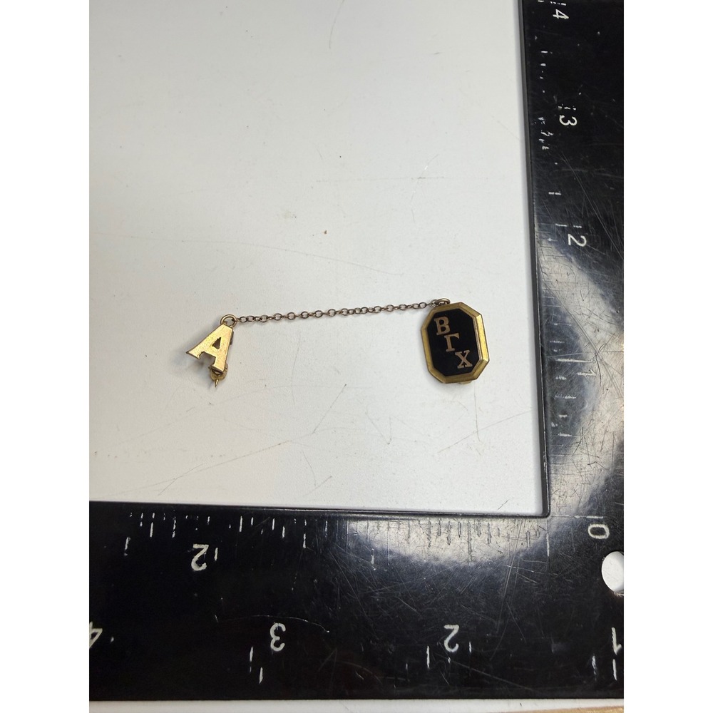 Vintage Beta Gamma Chi Greek Life Pin Black Gold Tone Letter A Guard JW JD
